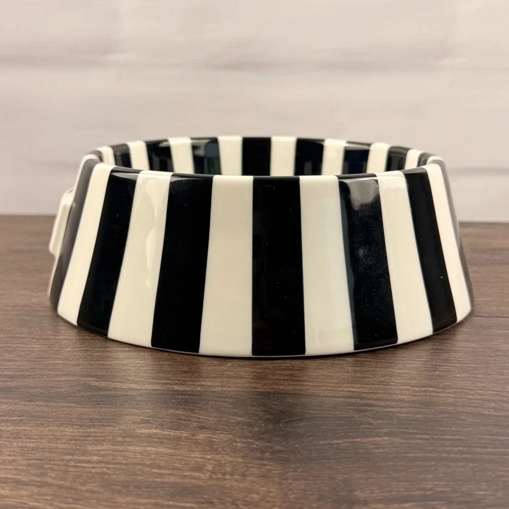Jonathan Adler Vice Woof Pet Bowl Black White Striped Ceramic Dog Bowl